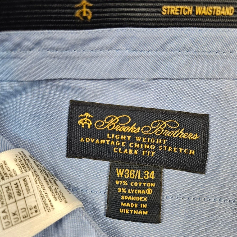 Brooks Brothers Advantage Chino Stretch Clark Fit Pants Mens 36x34 Lightweight